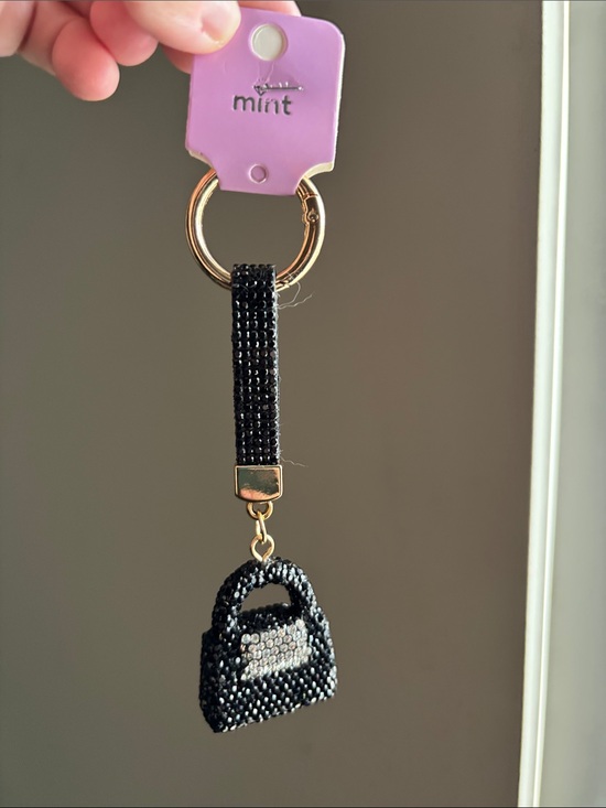 Accessories - Black Beaded Mini Handbag Keychain with Gold Hardware